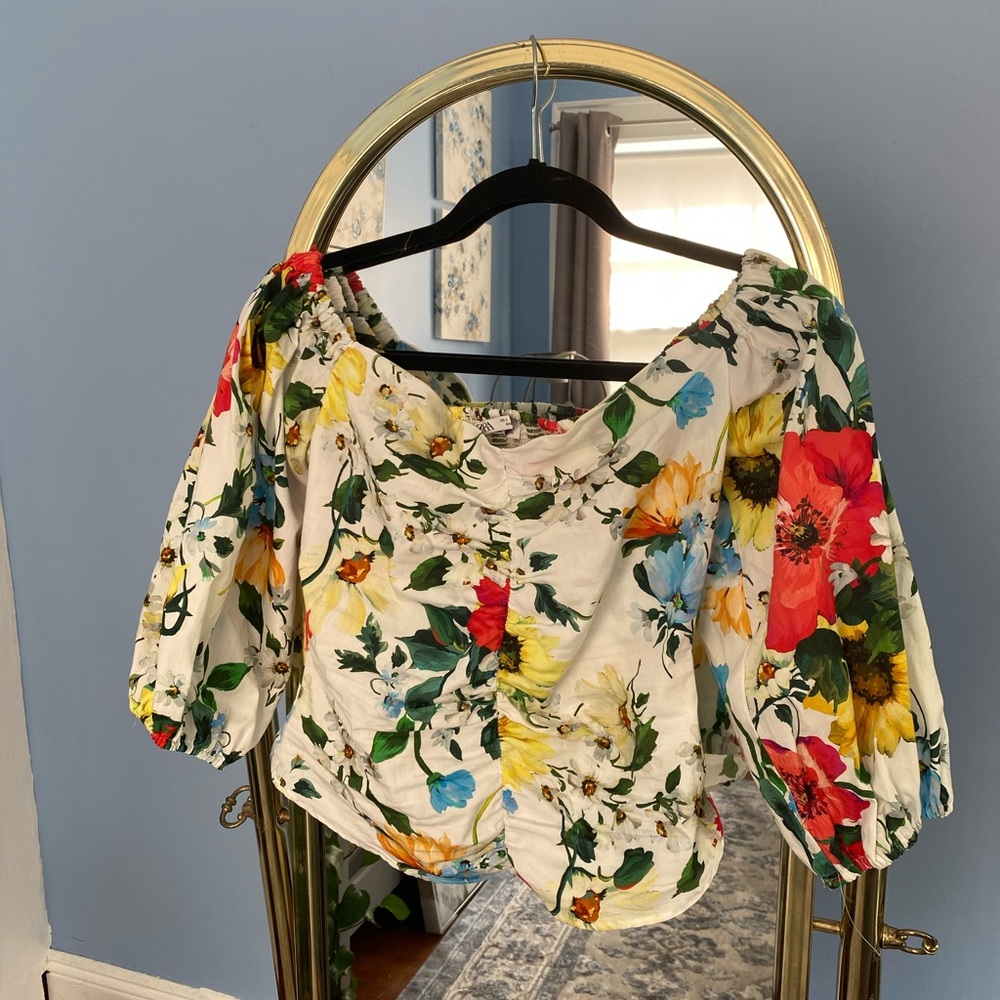 Zara Floral Print Cotton Blouse